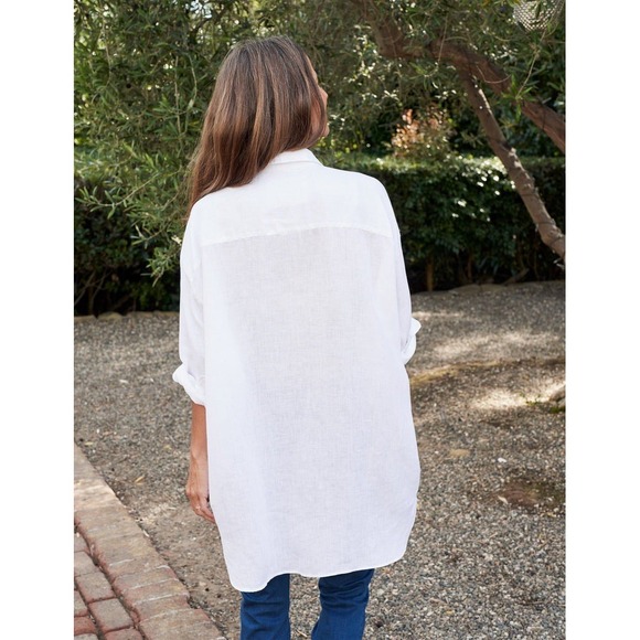 Frank & Eileen MacKenzie Button Up Shirt in White Linen Coastal Boho One Size‎ - Picture 2 of 10